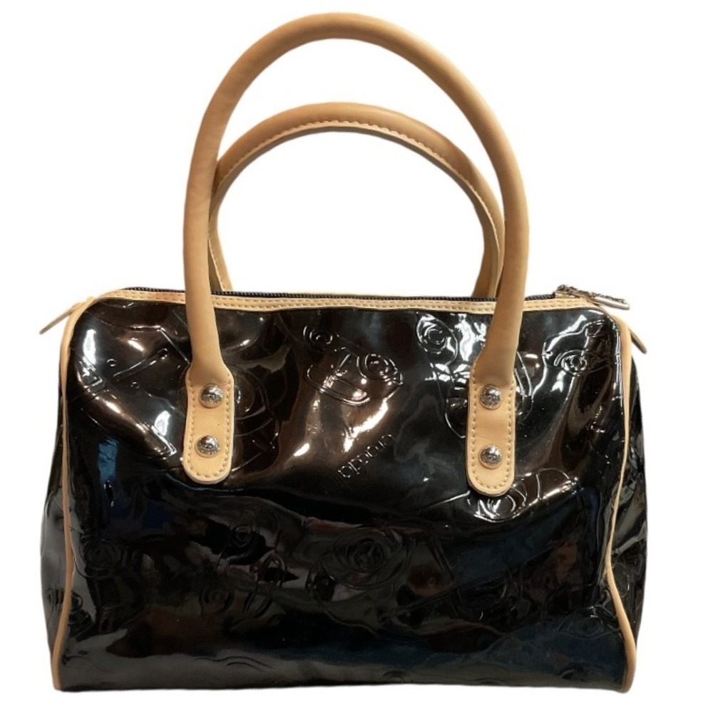 Braccialini Women's Glossy‎ Classic Top Handle Handbag Black Beige One Size